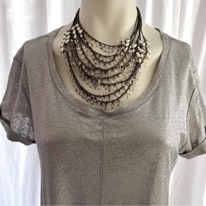 Anthropologie "Bordeaux" shimmering silver tunic. Small. NWOT.